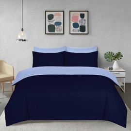 My Home Store Microfiber Reversible Duvet Cover Set Super Soft Easy Care Non Iron Bedding Sets (Navy Blue (Light Blue Reverse), Single)