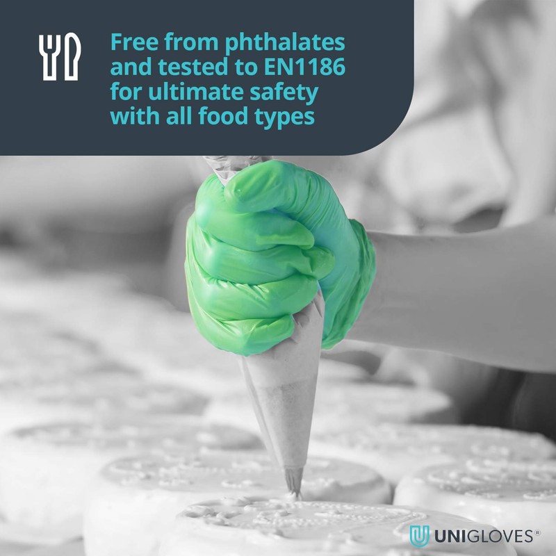 UNIGLOVES Pearl Nitrile Handschuhe, Grün, Größe M (Packung mit 100