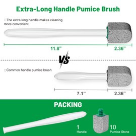 Pumice Stone Toilet Bowl Cleaner,Bathroom Cleaner Brush Toilet Wand Refills with 30CM Long Handle for Remove Hard Water Stains with 1 Wand+ Pumice Stones (10 Pack Stone)