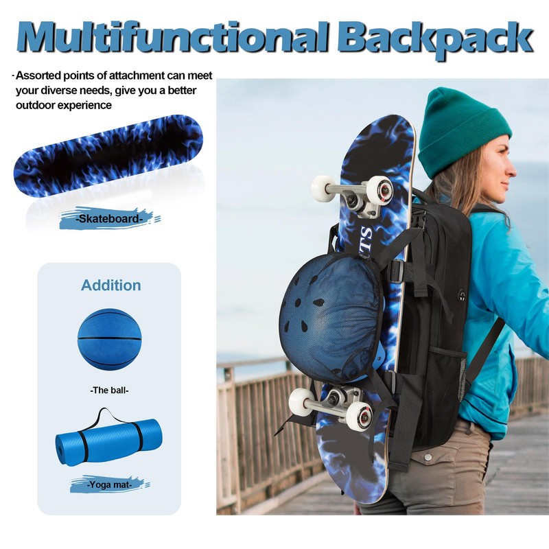 GoHimal Skateboard Backpack, Skateboard Bag Sports Backpack, Laptop Bag Multi-Sport