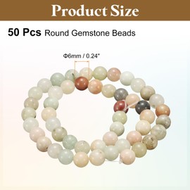 HARFINGTON - 50 abalorio de piedra natural de 6 mm, piedras preciosas redondas, abalorio sueltas, auténticas y lisas para hacer joyas, pulseras, collares, arete, bricolaje