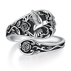 Hioed 925 Sterling Silver Hummingbird Ring - adjustable thumb spoon rings, toe rings for women