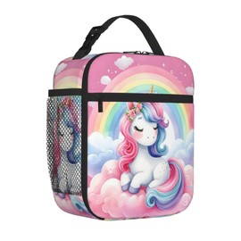 Cemfyzoch Pink Rainbow Unicorn Kids Lunch Bag For Girls Boys Insulated Lunch Box Portable Reusable Tote Bags Lunchbox Cooler Bento Box Meal Prep Box Kid Women Men For School Travel Picnic Office Work