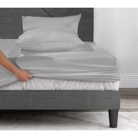 Microfibre Fitted Sheet 30cm Deep Pocket Bed Sheet Soft Brushed Microfibre Fabric Shrinkage and Fade Resistant Easy Care Bottom Bed Fitted Sheet (Silver, Double)