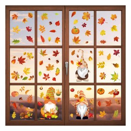 93 Stück Fensterbilder Herbst,Herbstdeko Fenster,Deko Aufkleber Herbstblätter,Selbstklebend Fensterdeko Sticker,Thanksgiving Fensterbild Fenstersticker,Filz Wichtel Bilder,Dekoration Wiederverwendbar