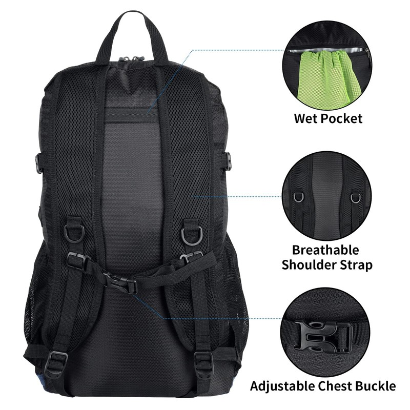 WATERFLY Foldable Backpack Hiking Backpack 30L: Lightweight Daypack with Wet