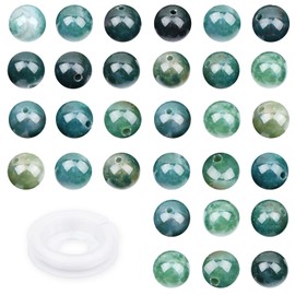CMBYN - abalorio redondas de piedra natural, abalorio redondas de piedra auténtica, tamaño de agujero de 1 mm, abalorio lisas para pulseras, collares, arete, 6 mm, 200 piezas (ágata de musgo verde, 6