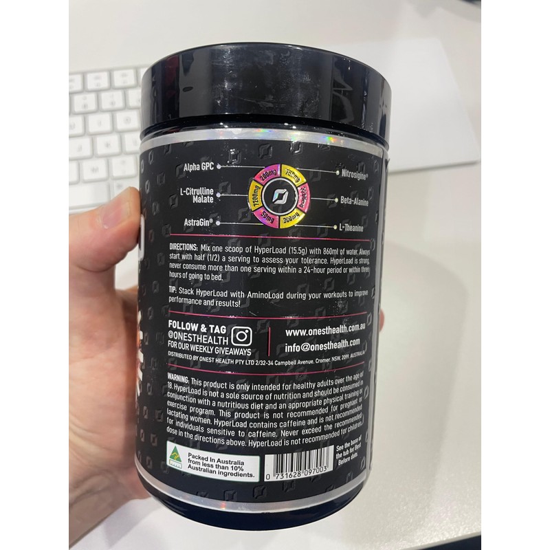 ONEST Hyperload Pre Workout Supplements 387.5g Enhances Explosiveness Muscle Strength