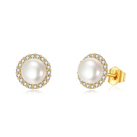 KECHO 14K Gold Freshwater Cultured Pearl Earrings Solid Gold Pearl Stud Earrings Jewelry Gifts for Women