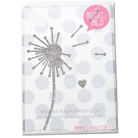 Glitter Iron-On Patch Dandelion with Heart 15 cm Iron-On Appliques for Fabrics Textiles Children to Iron-On Patch, Colour: Glitter Silver