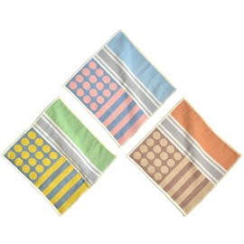 ORI365 Imabari Towel, Gauze, Towel Handkerchief, 3-Piece Set, Pile & Gauze, 100% Cotton, Made in Japan, Water Absorbent, Quick Drying, 9.8 x 9.8 inches (25 x 25 cm), Round x Strips, Hand Towel, Less