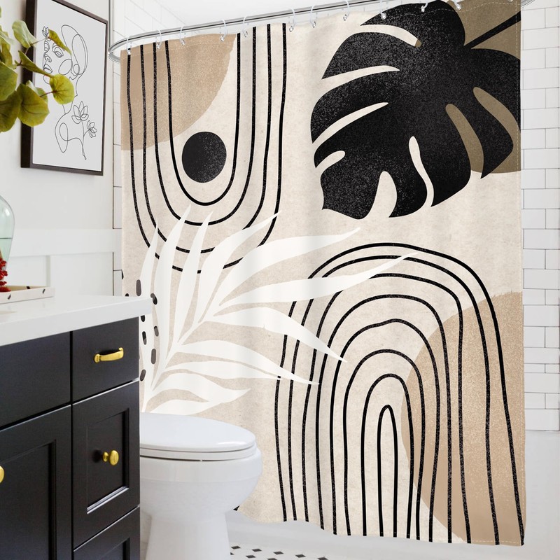 Glawry Boho Black Brown Beige Shower Curtain Extra Long Modern