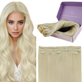 Fshine Blonde Clip-In Hair Extensions 40 cm 50 g Real Hair Extensions Clip Platinum Blonde 3 Pieces in Colour 60