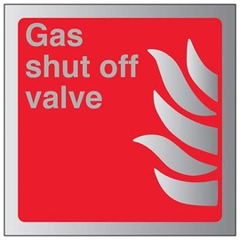 V Safety Fire Equipment-Gas Shut Off Valve Sign - 100mm x 100mm - 3mm Brushed Alu Comp