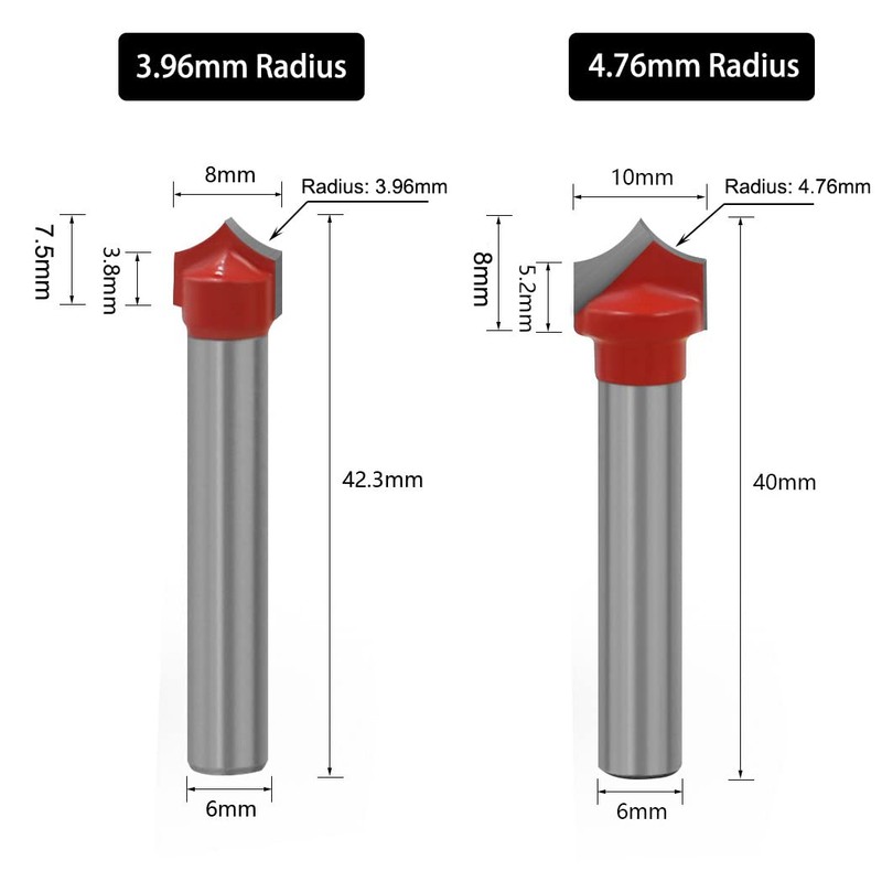 Saipor 4pcs 6mm Shank Point Cutting Roundover Router Bit Set