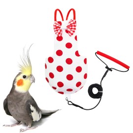 VANFAVORI Bird Diaper Harness Flight Suit Clothes with Liner 80 Inch Flying Rope Leash Extension for Birds Parrot Cockatiel Including A Cotton Pad, S Size, Polka Dots