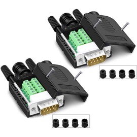 2PCS DB9 Solderless Connector, RS232 D-SUB Serial to 9-Pin Port Terminal Male Adapter Connector Breakout Board with Locking Housing