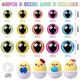 MUCUNNIA 120pcs 12-18mm Glitter Cat Safety Eyes for Crocheting with Washers Crochet Safety Eyes for Amigurumi Craft Safety Eyes for Crochet Animals Doll Eyes for DIY Christmas Decorations 5 Colors