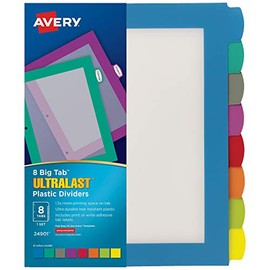 Avery 8-Tab Ultralast Plastic Binder Dividers, Multicolor Big Tabs, 1 Set, 24 Packs (24901)