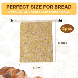 Pzzpzs 2 Pack Reusable Beeswax Bread Bags for Sourdough,Natural Linen Beeswax Bread Bag for Homemade Bread,Eco-Frendly Food Storage Cloth Bag to Keep Loaf Fresh.(Yellow)