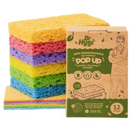 DR HYGI PopUp Sponges, Natural Cellulose Sponge, Super Absorbent Sponge for Tableware, Biodegradable Sponge, Recyclable Packaging (12 Pack Eco Sponge Set)