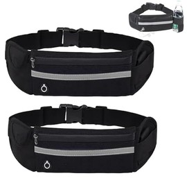 2 Pcs Cangurera Deportiva - Bolsa Deportiva con Cinturón Elastic y Bolsillos de Auricular y Llaves, Impermeable Riñoneras Deportivas de Hombres y Muje