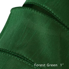 LaRibbons Green Ribbon Wired 1 Inch x 10 Yards Forest Green Dupioni Ribbon for Christmas Gift Wrapping Flower Bouquet Wreath Bow Party Home Decoration