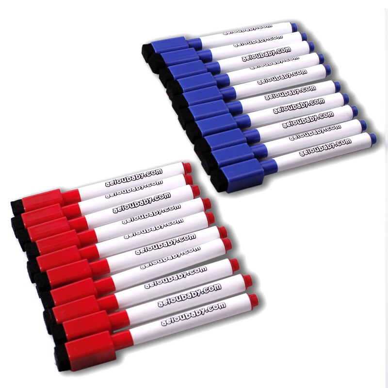 aeioubaby.com 20 Magnetic Whiteboard Markers with Integrated Eraser, Special Dry