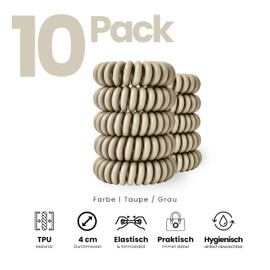 Specora Spiral Hair Scrunchies Taupe Pack of 10 - 4 cm - TPU - Telephone Cable Scrunchie - No Pulling & Tangling - Elastic, No Imprint, Gentle on Hair