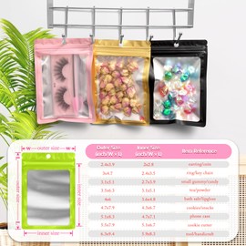 FUNFERY 100 Pack Mylar Resealable Bags Foil Packaging Bags with Clear Window,Zipper Pouch Smell Proof Bags for Food Storage,Cookies,Sample,Small Business(Green,4.7x7inch)