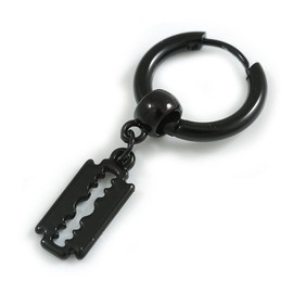 1Pcs Single Dangle Razor Blade Charm Hoop Huggie Earring for Unisex/Women/Men In Black Tone/ 18mm D
