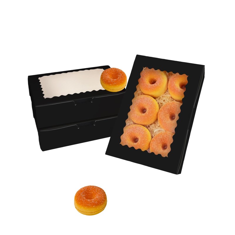 Gcardist 6Pcs Black Cookie Box with Window 22.9x15.2x6.4cm Pastry Macaron