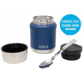 MIRA 15 oz Insulated Food Thermo for hot and cold foods - Leak-Proof Stainless Steel Container with Spoon - Hawaiian Blue