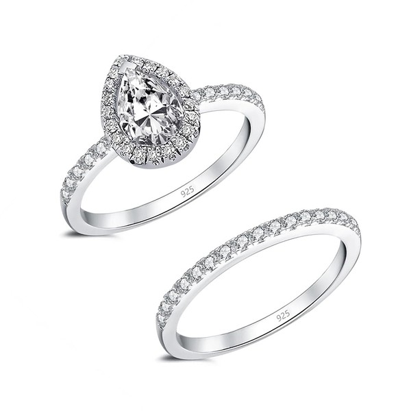 LeCalla Sterling Silver CZ Rings for Women Rhodium-Plated Bridal Rings