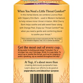 Yogi Tea - Throat Comfort (6 Pack) - Soothes the Throat with Wild Cherry Bark, Licorice Root, Mullein, and Ginger - Caffeine Free - 96 Organic Herbal Tea Bags