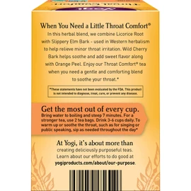 Yogi Tea - Throat Comfort (6 Pack) - Soothes the Throat with Wild Cherry Bark, Licorice Root, Mullein, and Ginger - Caffeine Free - 96 Organic Herbal Tea Bags
