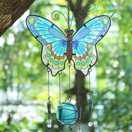 Taman Wind Chimes, 40" Butterfly Glass Wind Chime Colourful Wings Decorative Memorial Sympathy Gift Mom for Home, Outdoor, Yard, Patio,Garden Decor