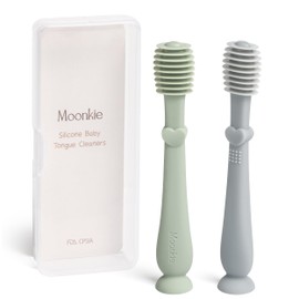 Moonkie Baby Tongue Cleaner, Toddler Toothbrush, Baby Oral Cleaner Newborn Kit for 3 Months+, 2 Pcs (Blue/Mint)