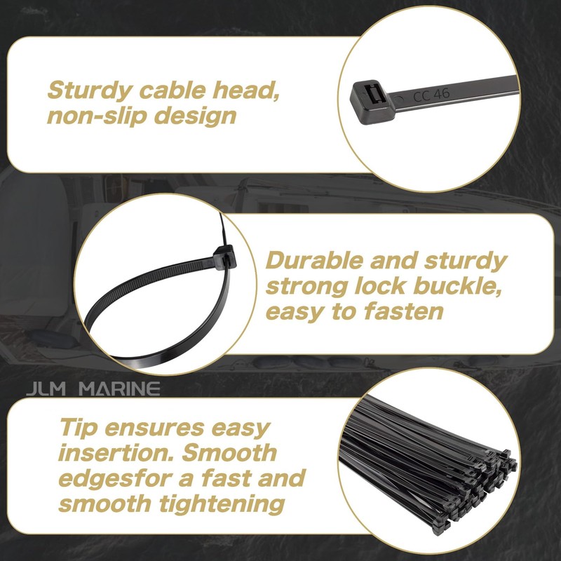 JLM MARINE 4 Pack 4 Inch Black Zip Ties UV