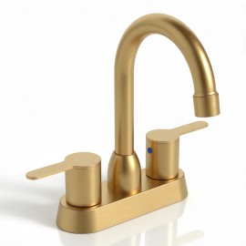 Bathroom Washbasin Faucet 4-Inch Double Handle Brushed Alloy Deck Mount Hot/Cold Mixer CUPC CertifiedColor: Gold, Surface Finishing: General