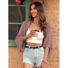 BB&KK Womens Crochet Shrug Summer Cardigan Bolero Open Front Lightweight Knit Cropped Boho Loose Sheer Sweaters Grey Pink M