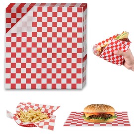 Food Grade Wrap Paper, 100 Pcs Waterproof Checkered Basket Liners Greaseproof Paper Sheets Non-Stick Wrapping Paper for Burger Cheese Bread Pizza Fries (26 x 28CM)