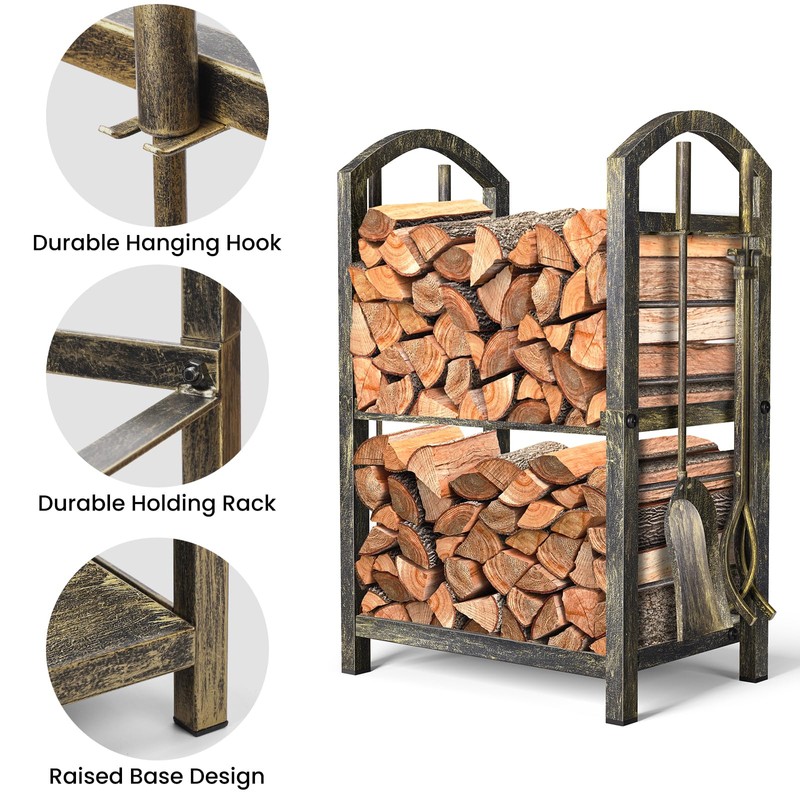 Amagabeli Fireplace Log Rack with 4 Tools 74 x 40