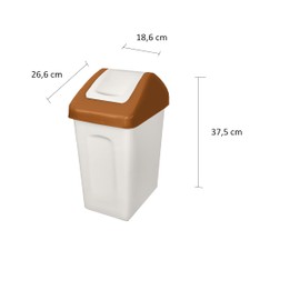 BranQ Home Essential Waste Bin 10 L with Swing Lid, Colour: Off White with Brown Accents, Universal, BPA-Free Plastic PP, White/Brown, 18.6 x 26.6 x 37.5 cm (L x W x H)