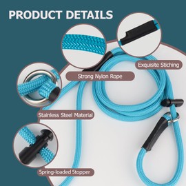 Slip Lead Dog Leash – Strong Nylon Training Rope with Spring-Loaded Adjustable Stopper – 5/16" x 4/5/6ft -No Pull Heavy Duty Leash for Small Medium Large Dogs(Pink, 6 FT)