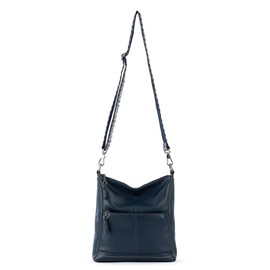The Sak Lucia Crossbody Bag in Leather, Convertible Purse with Adjustable Strap, Indigo