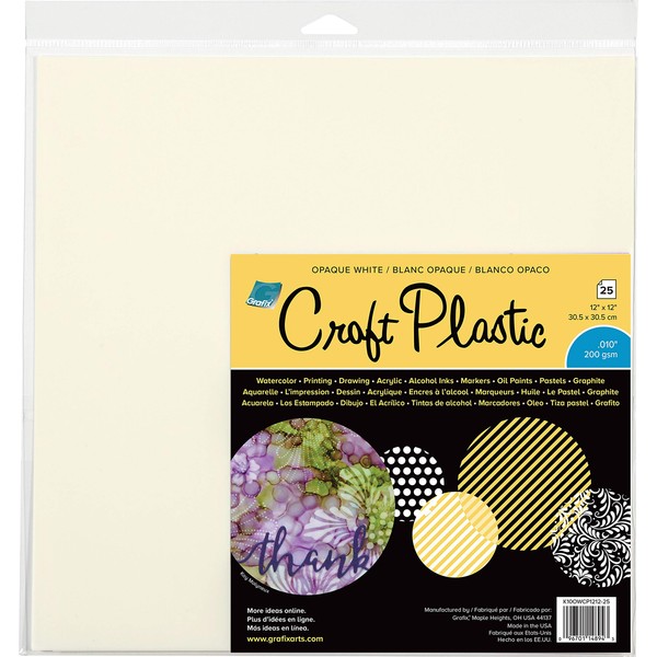 Grafix Craft Plastic Sheets 12"X12" 25/Pkg-Opaque White .010, Multi