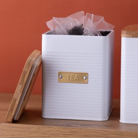 Typhoon Otto Square Canister | White with Wooden Lid - (1.7-Quart Tea Canister)