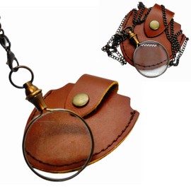 PRIME NAUTICAL Portable Pocket 10X Magnifiers Antique Brass Chain Necklace with 40mm Diameter Glass Magnification Lens Loupe Monocle for Reading Pendant Round Magnifying Glass with Optical Glass