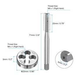 sourcing map 3pcs Tap and Die Set, Metric M8 x 1 Thread Taps & Round Die, Tapping Threading Tool Tap & Die Kit for Nut Screw Bolt Thread Repair